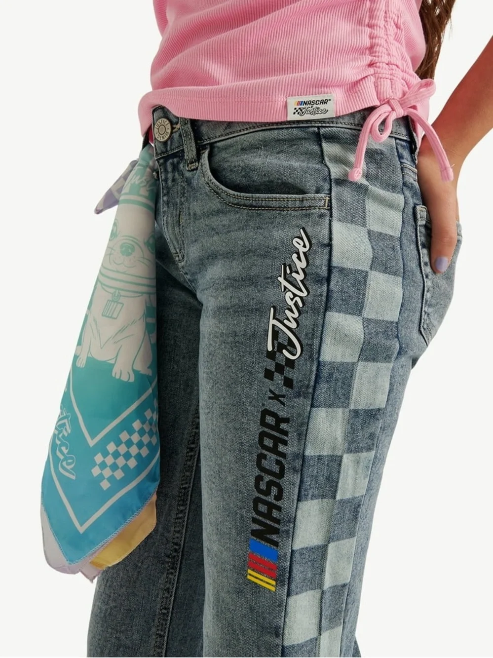 NASCAR Justice Girls’ Denim Jeans w/ Bandana — Size 8 — NWT